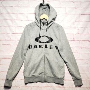 Oakley Hoodie Sweatshirt Mens Small Gray Full Zip Regular‎ Fit Logo Pockets Gym